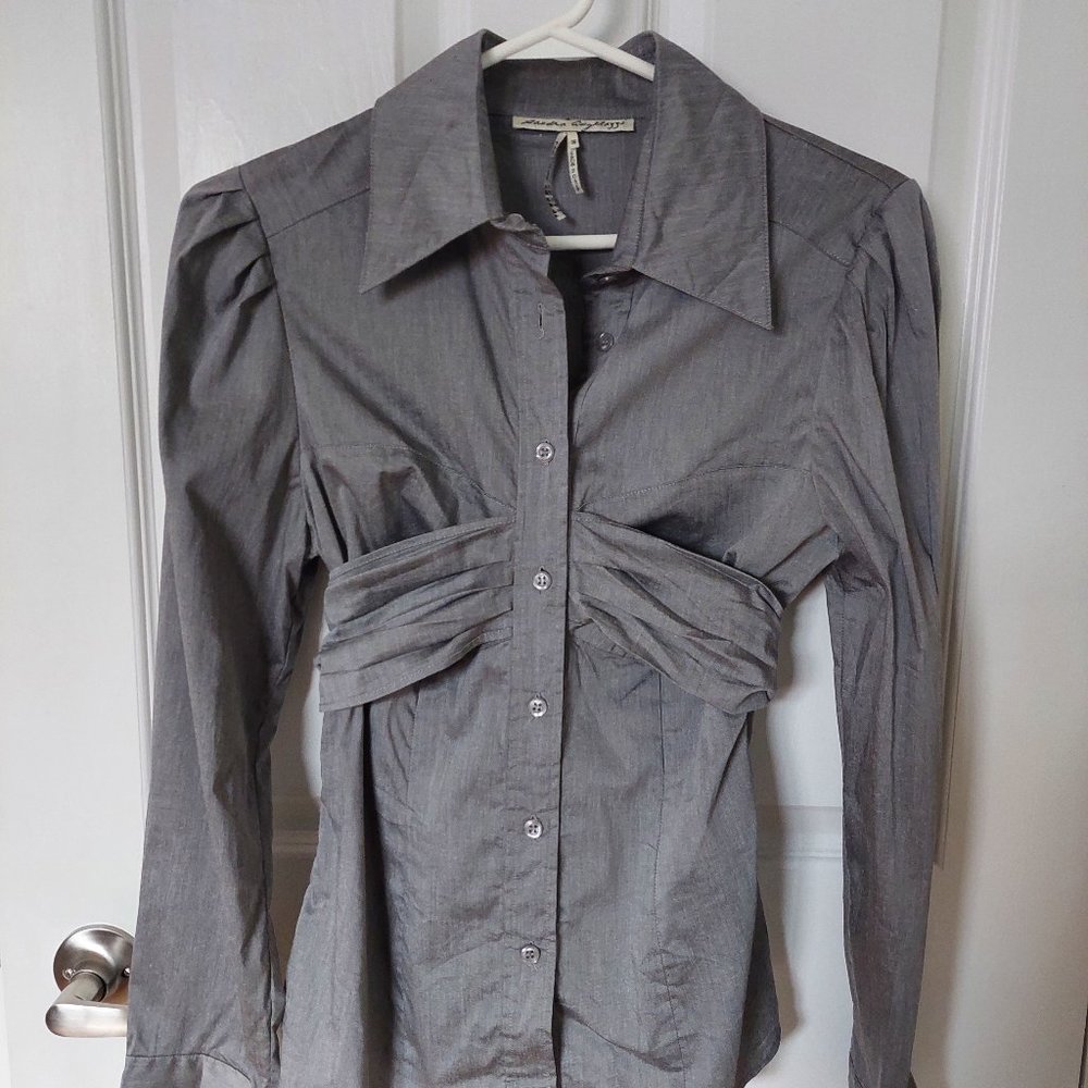 Elegant Sandra Angelozzi Grey/Silver Cotton Blend Bouse/Shirts, Size 36 US 4-6